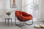 Outdoor Rattan Rocking Chair,Padded Cushion Rocker Recliner Chair Outdoor for Front Porch, Living Room, Patio, Garden, Orange