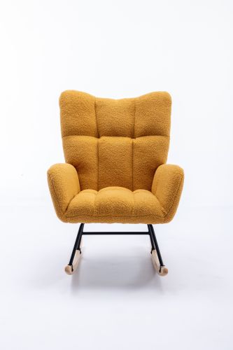 Rocking Chair, Soft Teddy Velvet Fabric Rocking Chair for Nursery, Comfy Wingback Glider Rocker with Safe Solid Wood Base for Living Room Bedroom Balc Rocking Chair, Soft Teddy Velvet Fabric Rocking Chair for Nursery, Comfy Wingback Glider Rocker with Safe Solid Wood Base for Living Room Bedroom Balc